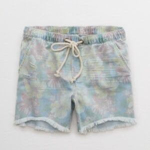 Aerie Printed Denim Pull-On Boyfriend Cutoff Shorts